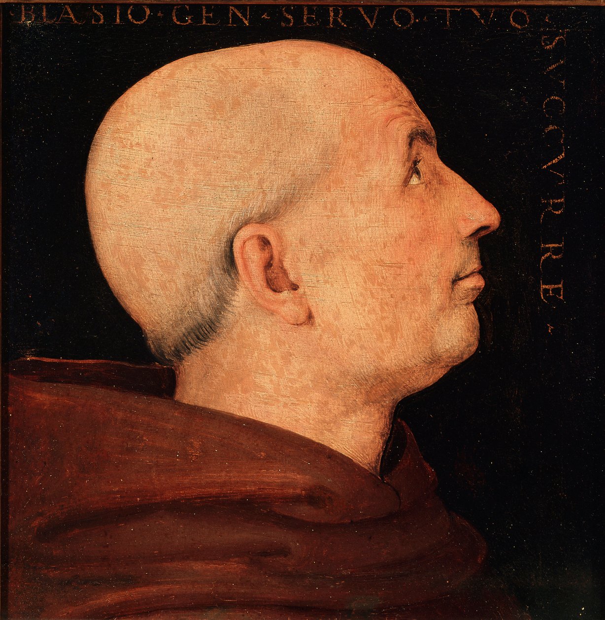 Vallombrosan luostarikunnan kenraalin Don Biagio Milanesin muotokuva Vallombreusen luostarista kotoisin olevan munkin profiili. Pietro Vannucci dit il Peruginon maalaus (Perugin tekijältä Pietro Perugino