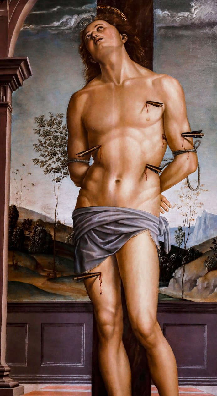 Saint Sebastian vuoden 1490 jälkeen. Öljy levylle. tekijältä Pietro Perugino