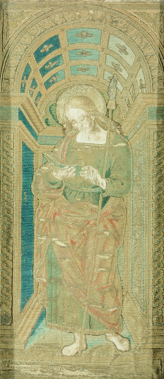 Pyhä Johannes evankelista, Pietro Perugino (noin 1450-1523), silkki-, kulta- ja hopeakirjonta. tekijältä Pietro Perugino