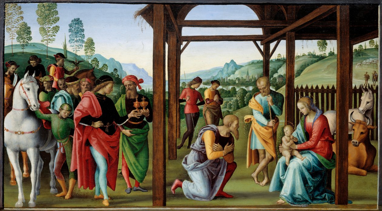 Pietro Vannucci dit il Peruginon (Perugin) maalaus Taikaiden palvonta tekijältä Pietro Perugino