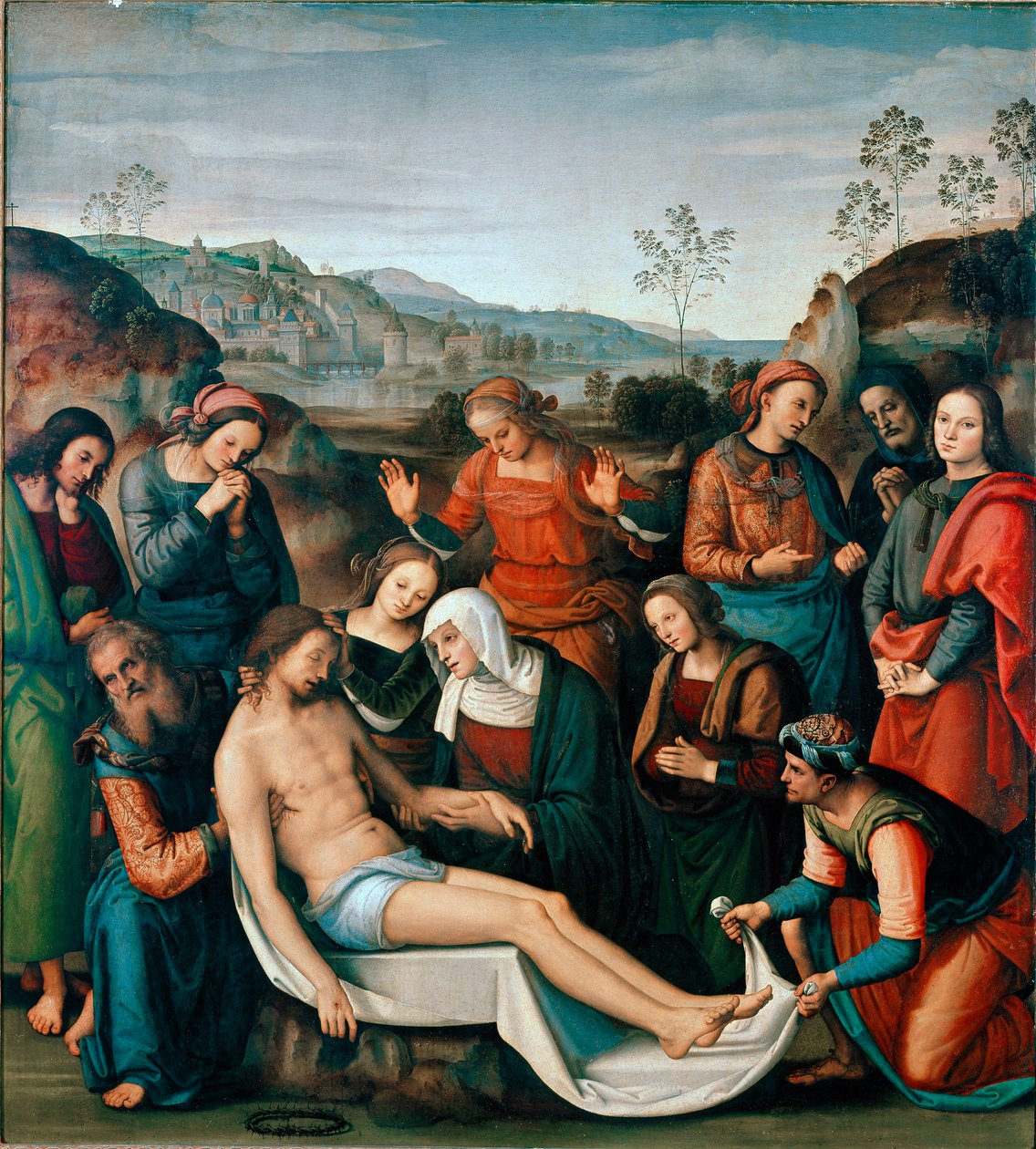 Pietro Vannuccin maalaus tai valitus Kristuksen kuolemasta dit il Peruginon tekijältä Pietro Perugino