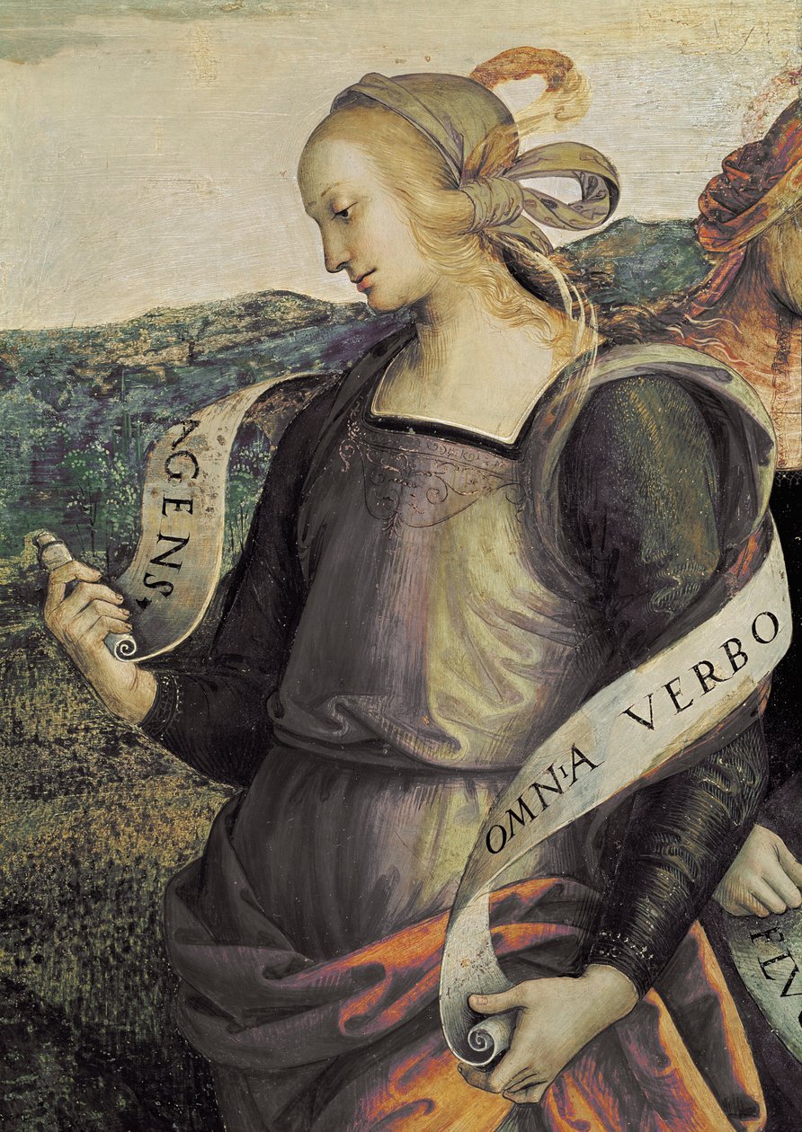 Erythraean Sibyl. Yksityiskohta ikuisesta isästä, joka ympäröi profeettoja ja sibyllejä (Fresko tekijältä Pietro Perugino