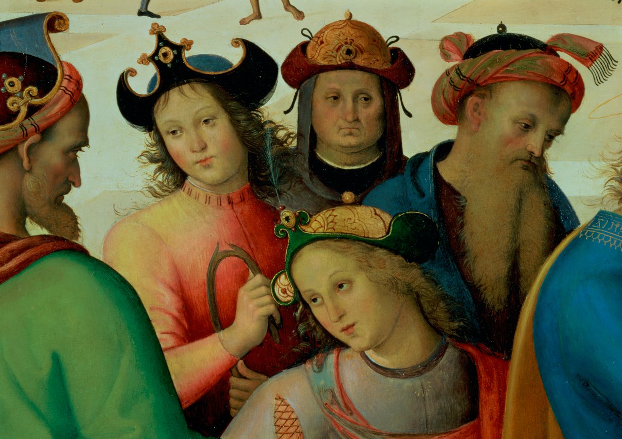 Neitsyt Marian avioliitto, yksityiskohta kosijoista, 1500-04 öljy paneelille yksityiskohta 53750:stä tekijältä Pietro Perugino
