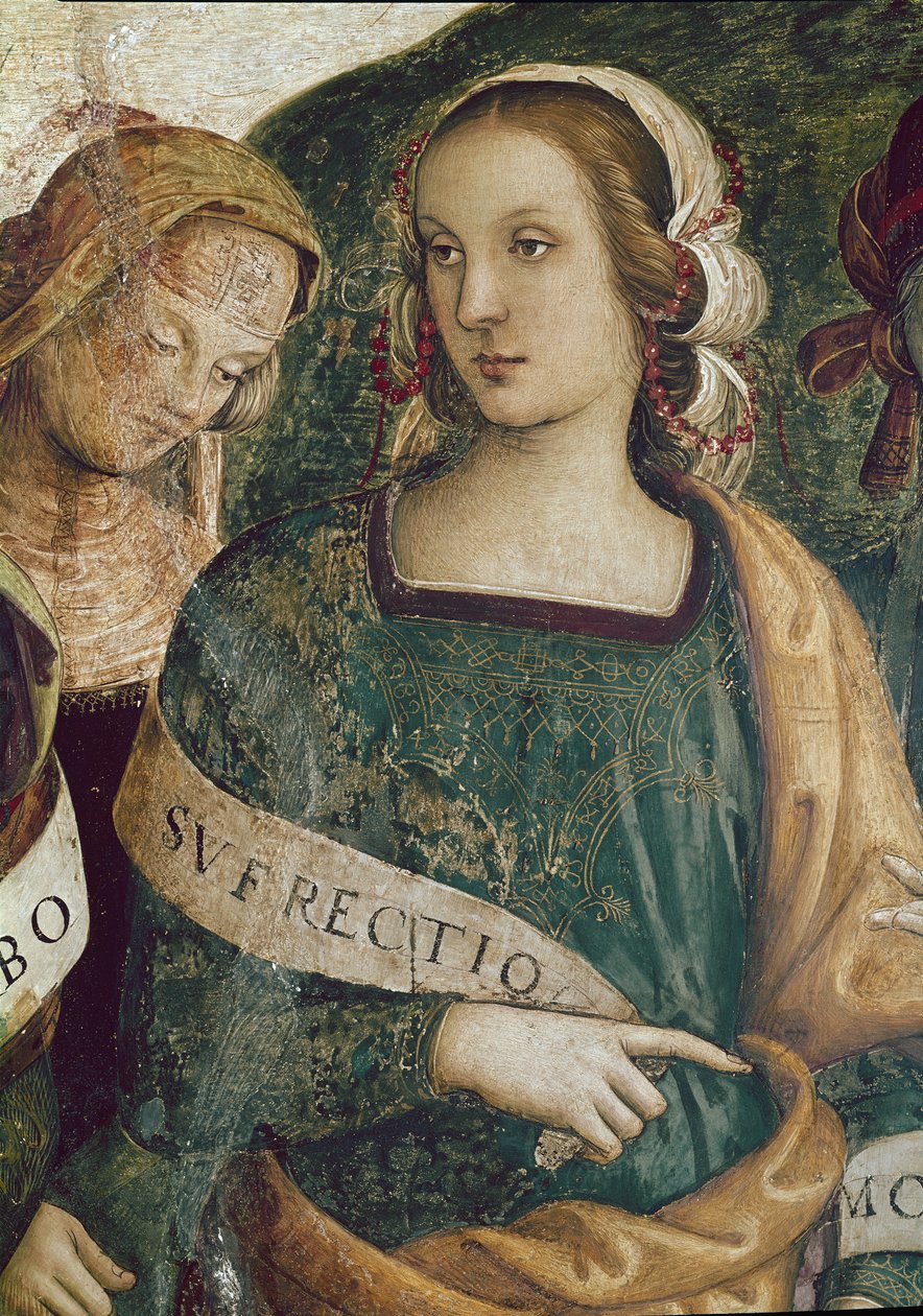 Persialainen Sibylla. Yksityiskohta ikuisesta isästä, joka ympäröi profeettoja ja sibyllejä (fresko tekijältä Pietro Perugino