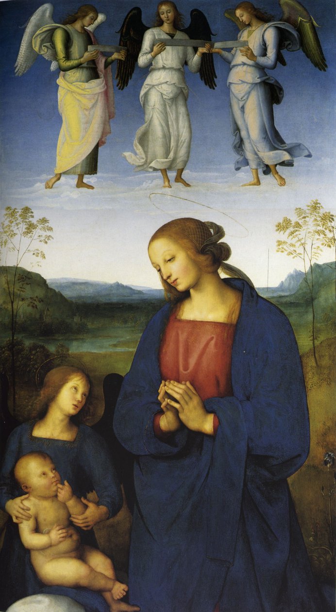 Neitsyt ja lapsi enkelin kanssa, n. 1496-1500 (öljy puulle) tekijältä Pietro Perugino