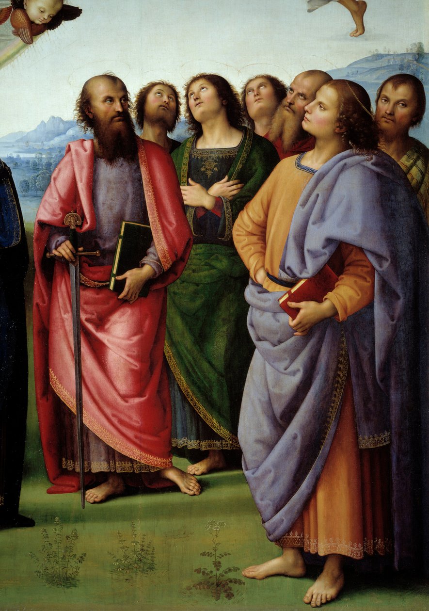 Kristuksen taivaaseenastuminen Yksityiskohta, joka edustaa apotereita. Pietro Vannucci dit il Peruginon maalaus (Le Perugin tekijältä Pietro Perugino