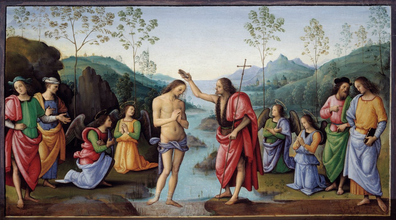 Pietro Vannucci dit il Peruginon (Perugin) maalaus Kristuksen kaste tekijältä Pietro Perugino