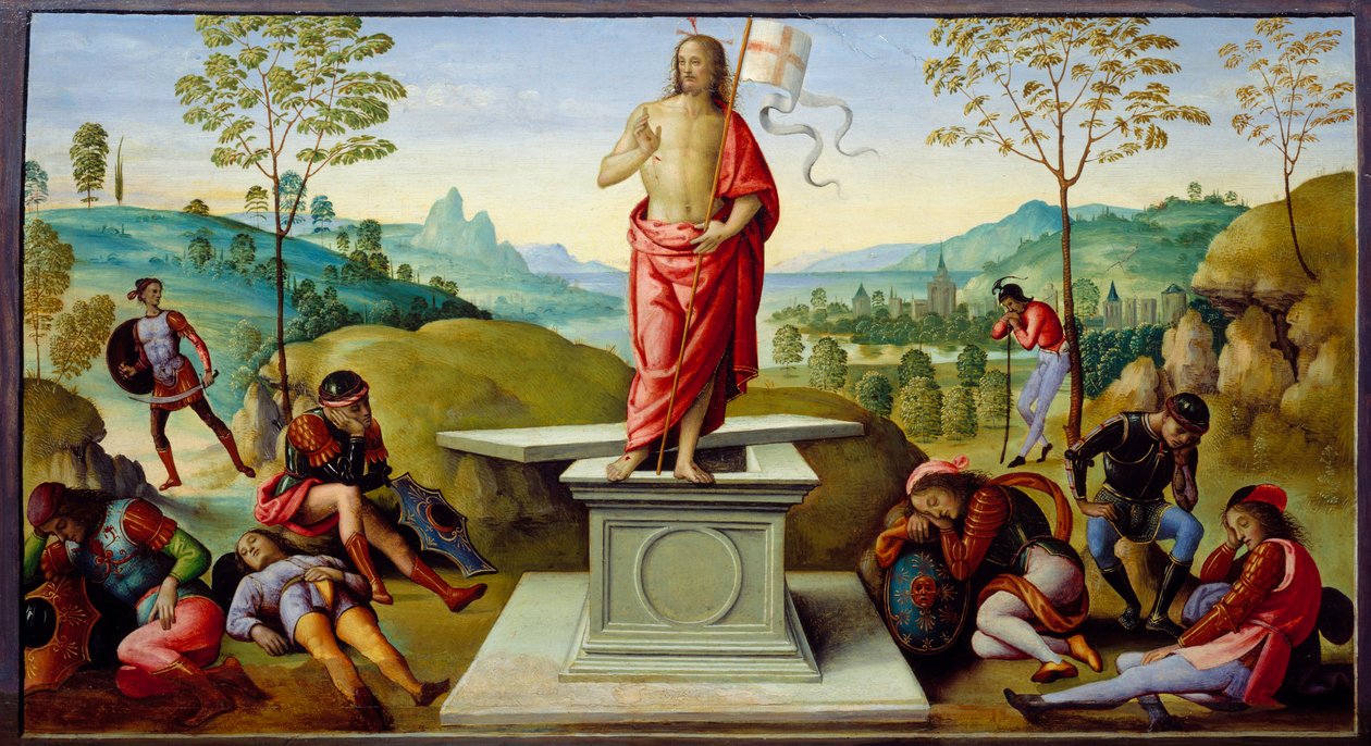 Kristuksen ylösnousemus. Pietro, Cristoforo Vannucci dit Le Perugin (1448-1523) tekijältä Pietro Perugino