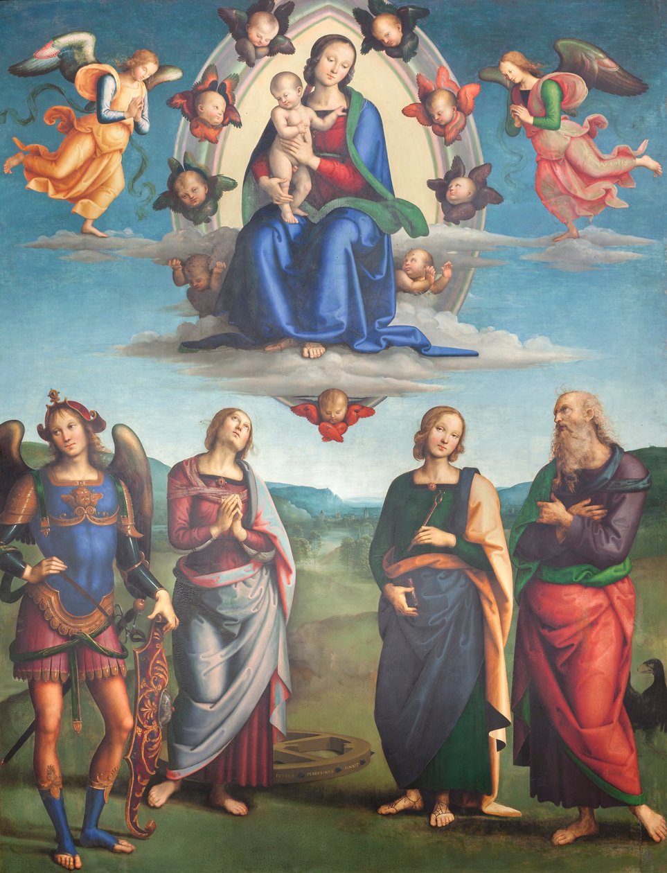 Neitsyt lapsen kanssa kunniassa pyhien kanssa tekijältä Pietro Perugino