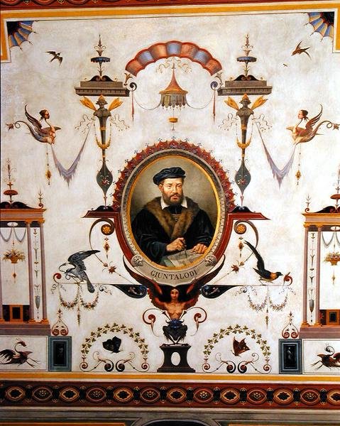 Giuntalodin muotokuva, yksityiskohta Sala del Sindacon katosta tekijältä Pietro Pezzati