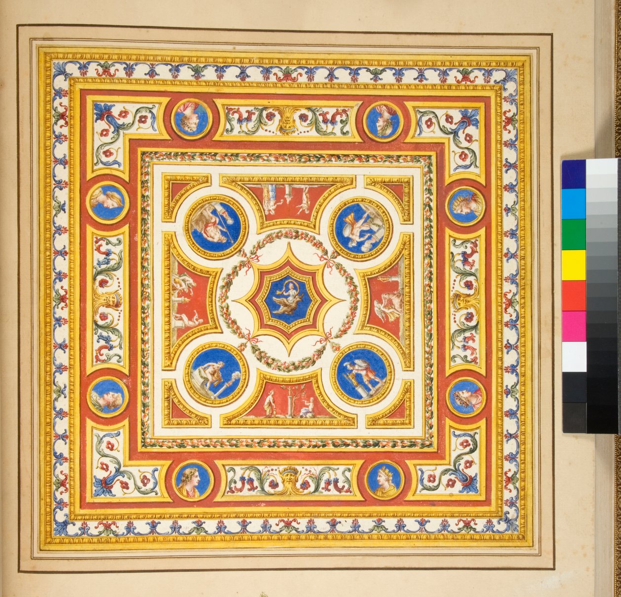 Volta del Palazzo di Augusto (musta liitu, osa kynällä ja ruskealla musteella. värjätty vesiväreillä) tekijältä Pietro Santi Bartoli