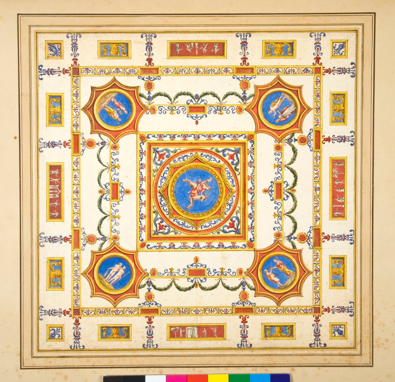 Volta del Palazzo di Augusto (musta liitu, osa kynällä ja ruskealla musteella. värjätty vesiväreillä) tekijältä Pietro Santi Bartoli
