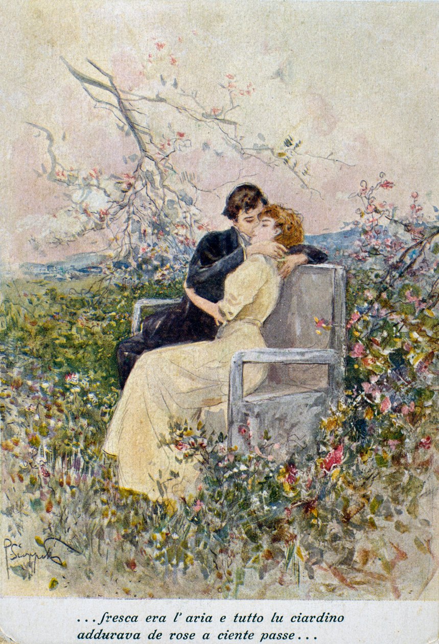 Kaksi rakastajaa, kuvitus Pietro Scoppetta (1863-1920), Italia, 1900-luku tekijältä Pietro Scoppetta
