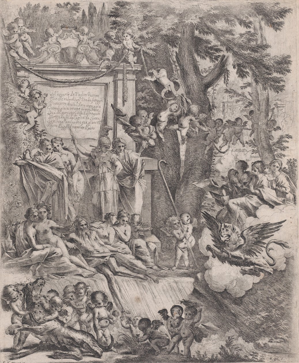 Allegoria kardinaali Franciottin saapumisen Luccan piispaksi, 1637 kunniaksi. tekijältä Pietro Testa