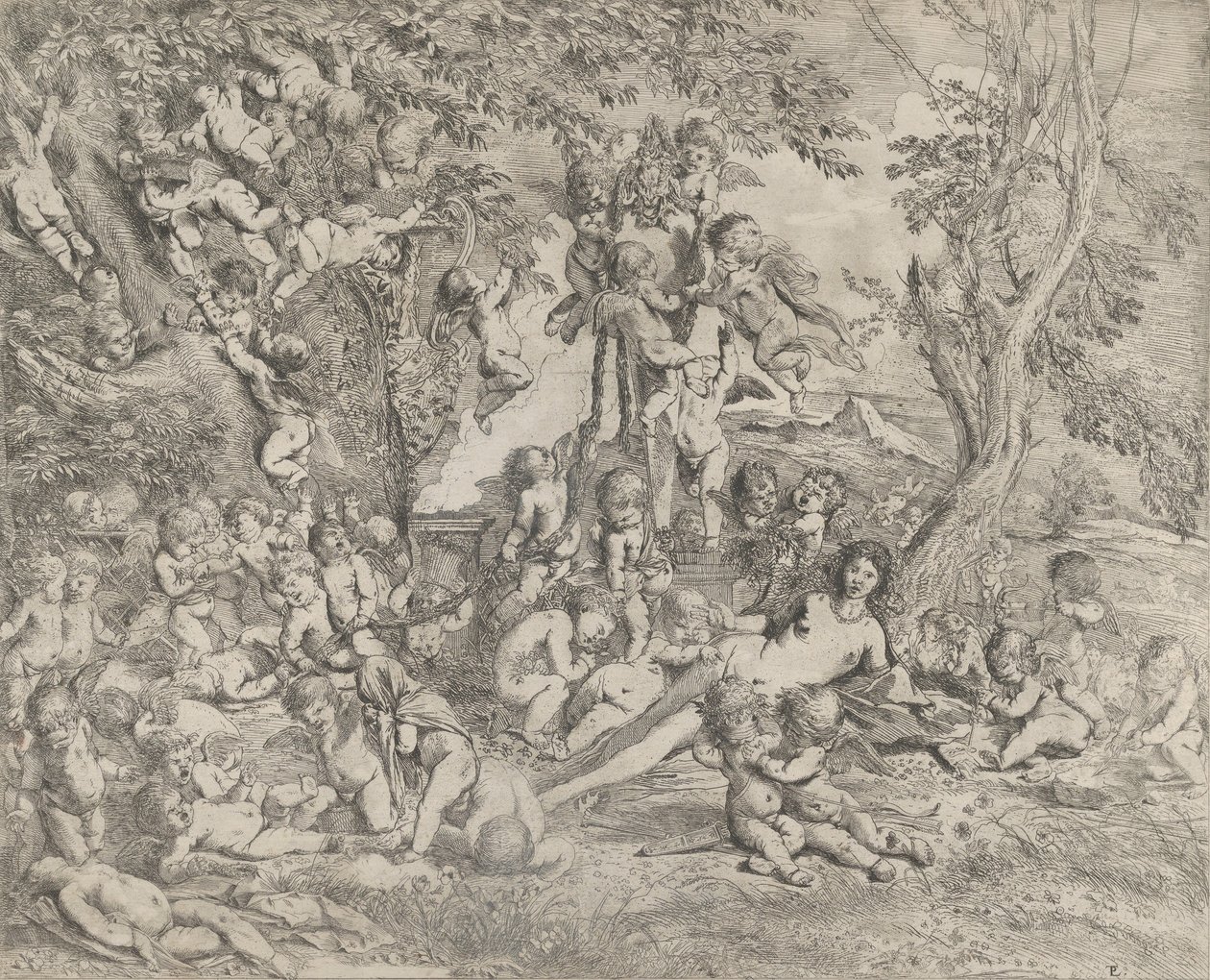 Venuksen puutarha, joka lepää keskellä Pan herman edessä ja ympäröi..., n. 1631-37. tekijältä Pietro Testa