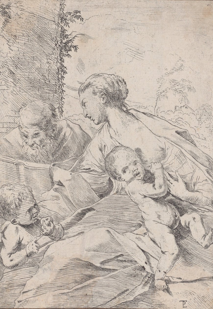 Pyhä perhe, jossa pieni pyhä Johannes pitelee omenaa, n. 1630. tekijältä Pietro Testa
