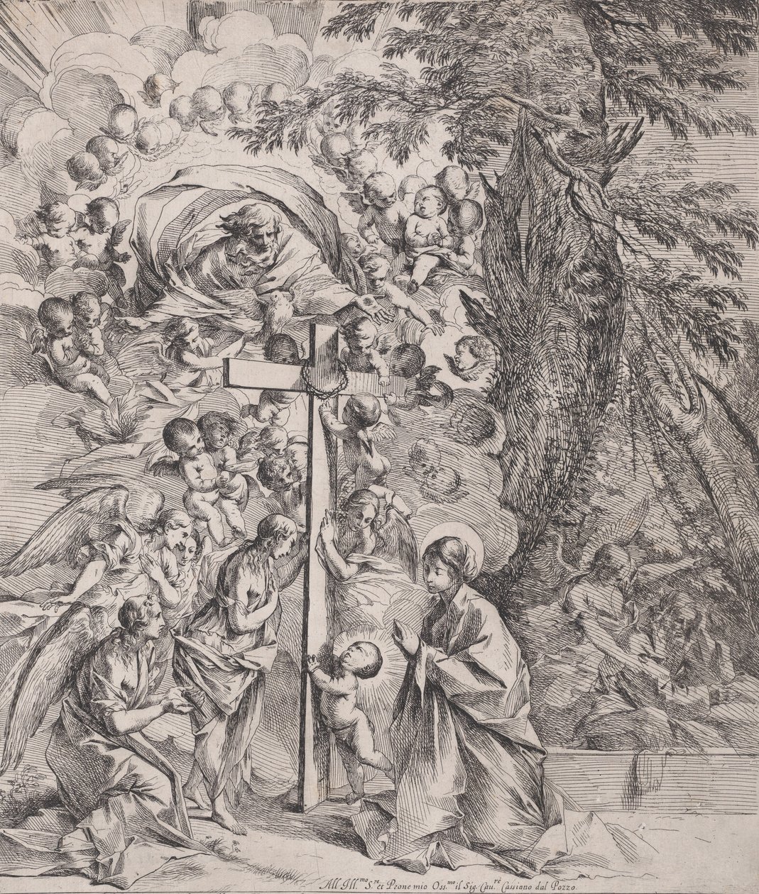 Oikealla nukkuvan Pyhän Joosefin unelma, Neitsyt ja Lapsi croon luona..., n. 1635-37. tekijältä Pietro Testa