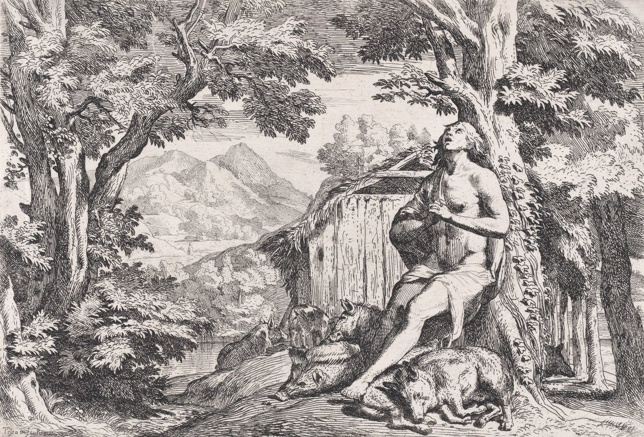 Tuhlaajapoika sikojen joukossa, neljän kuvan sarjasta, n. 1645. tekijältä Pietro Testa
