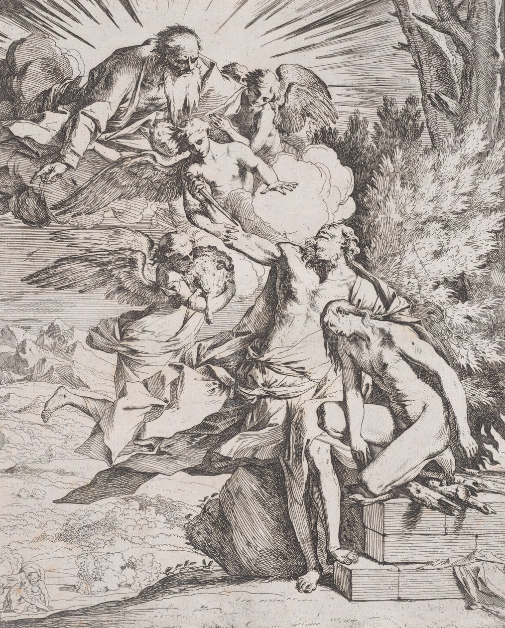 Hänen isänsä Abrahamin Iisakin uhri, n. 1640-42. tekijältä Pietro Testa