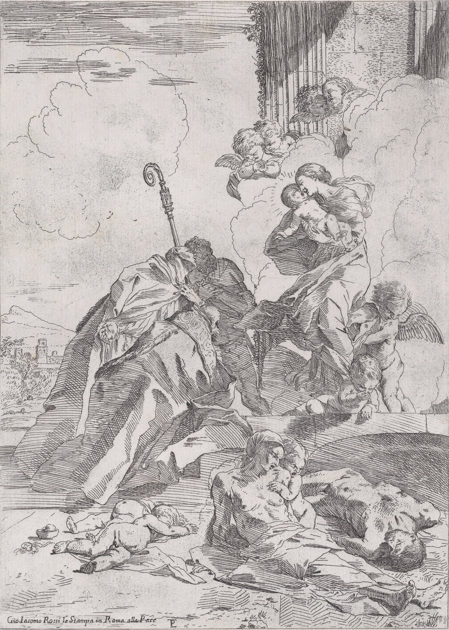 Kolme luccheselaista pyhää Sts Nicholas Tolentino, Nikolai Barilainen esirukoilemassa..., n. 1630-31. tekijältä Pietro Testa