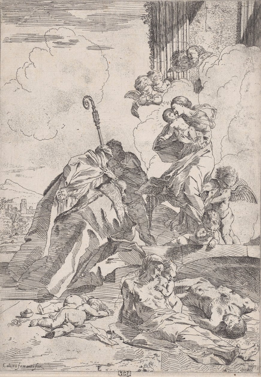 Kolme luccheselaista pyhimystä rukoilemassa Neitsyen kanssa ruton uhrien puolesta...., n. 1630-31. tekijältä Pietro Testa