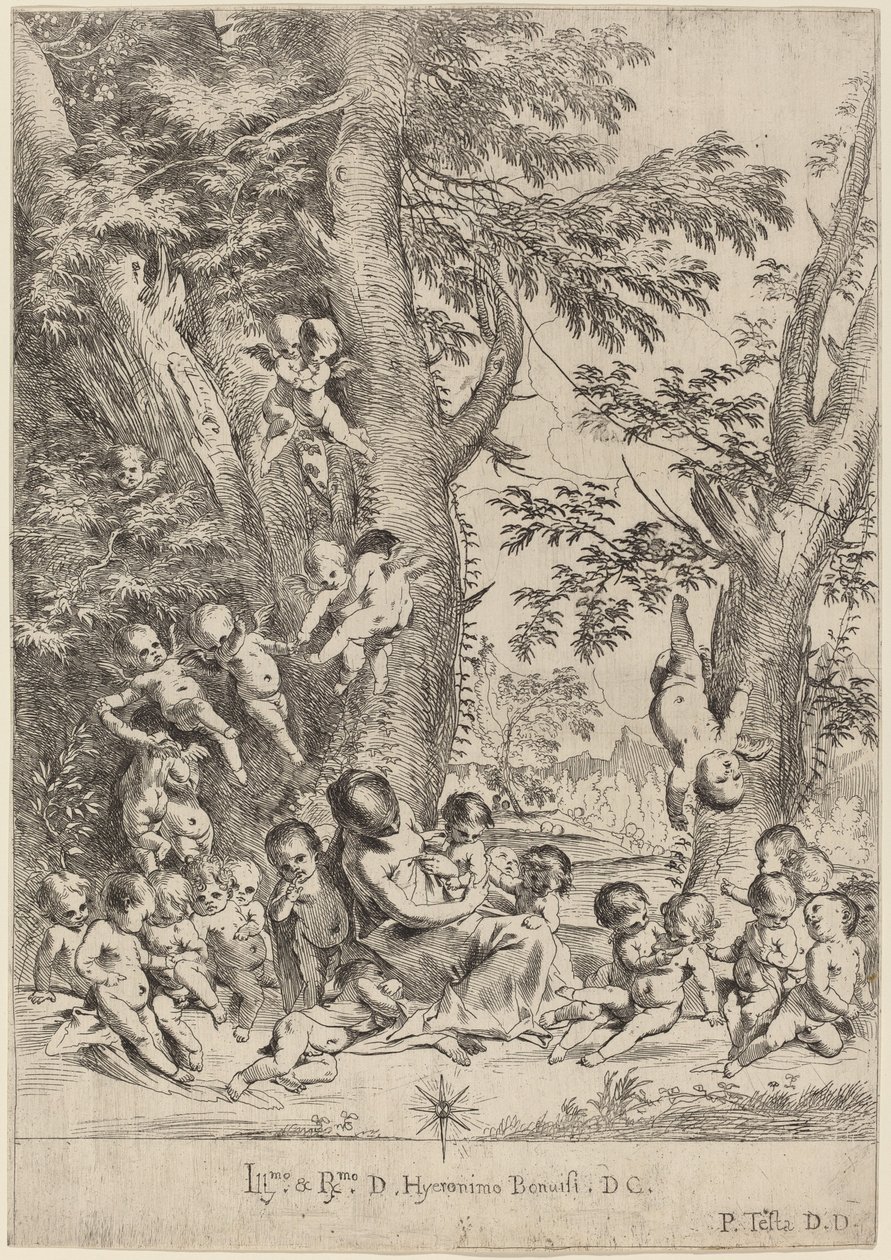 Nuori nainen, Cupidien ympäröimä (The Garden of Charity, pystyversio) tekijältä Pietro Testa