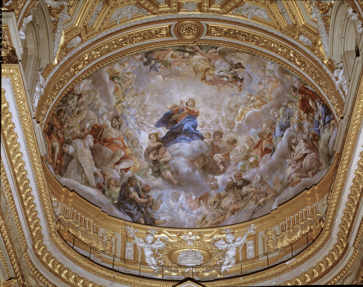 Pietro da Cortonan (Cortonan Pietari) Neitsyt taivaaseenastumisen fresko (1596-1669) 1652 Rooma, Santa Marian kirkko Vallicellassa Italiassa tekijältä Pietro da Cortona