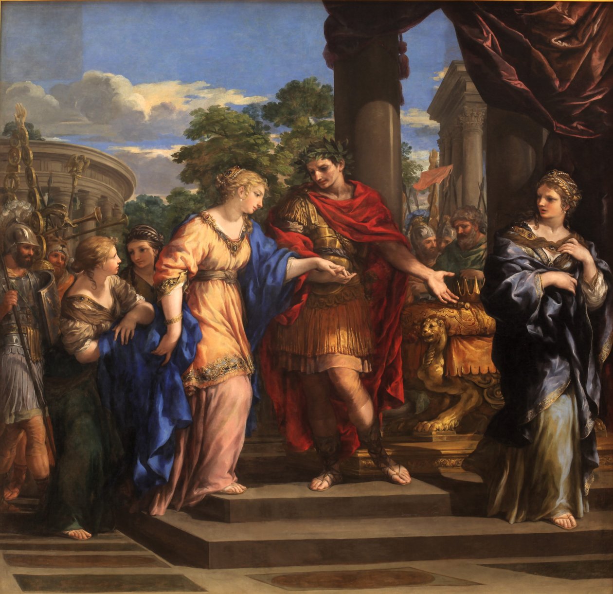Caesar antaa Kleopatralle Egyptin valtaistuimen, n. 1637 (öljy kankaalle) tekijältä Pietro da Cortona