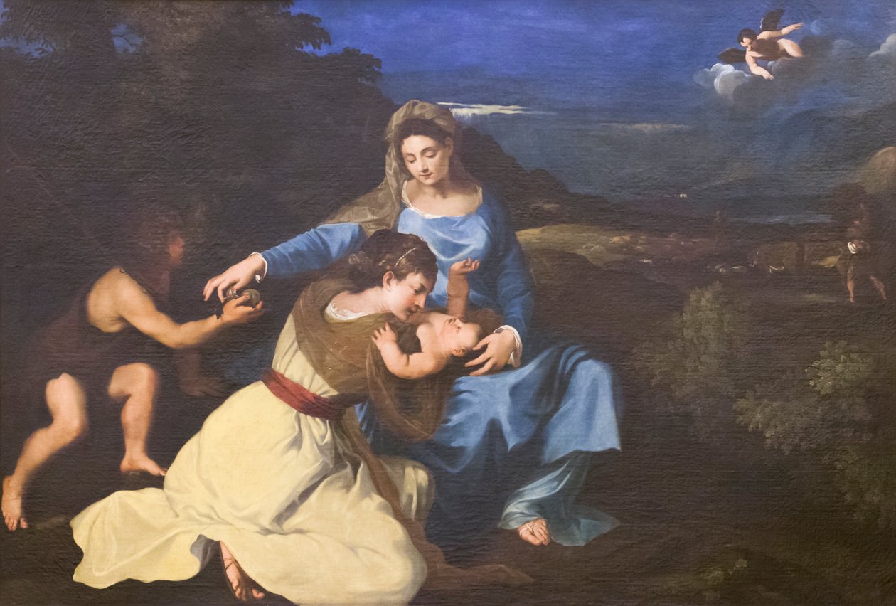 Madonna ja lapsi pyhien kanssa, n. 1625, Tizianin mukaan (öljy kankaalle) tekijältä Pietro da (1596 1669) Cortona