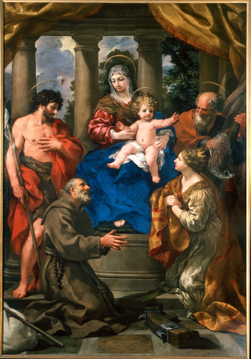 Madonna ja lapsi Pyhän Johannes Kastajan, Pyhän Felixin Cantalicen, Pyhän Andreaksen ja Pyhän Katariina Aleksandrialaisen kanssa tekijältä Pietro da Cortona