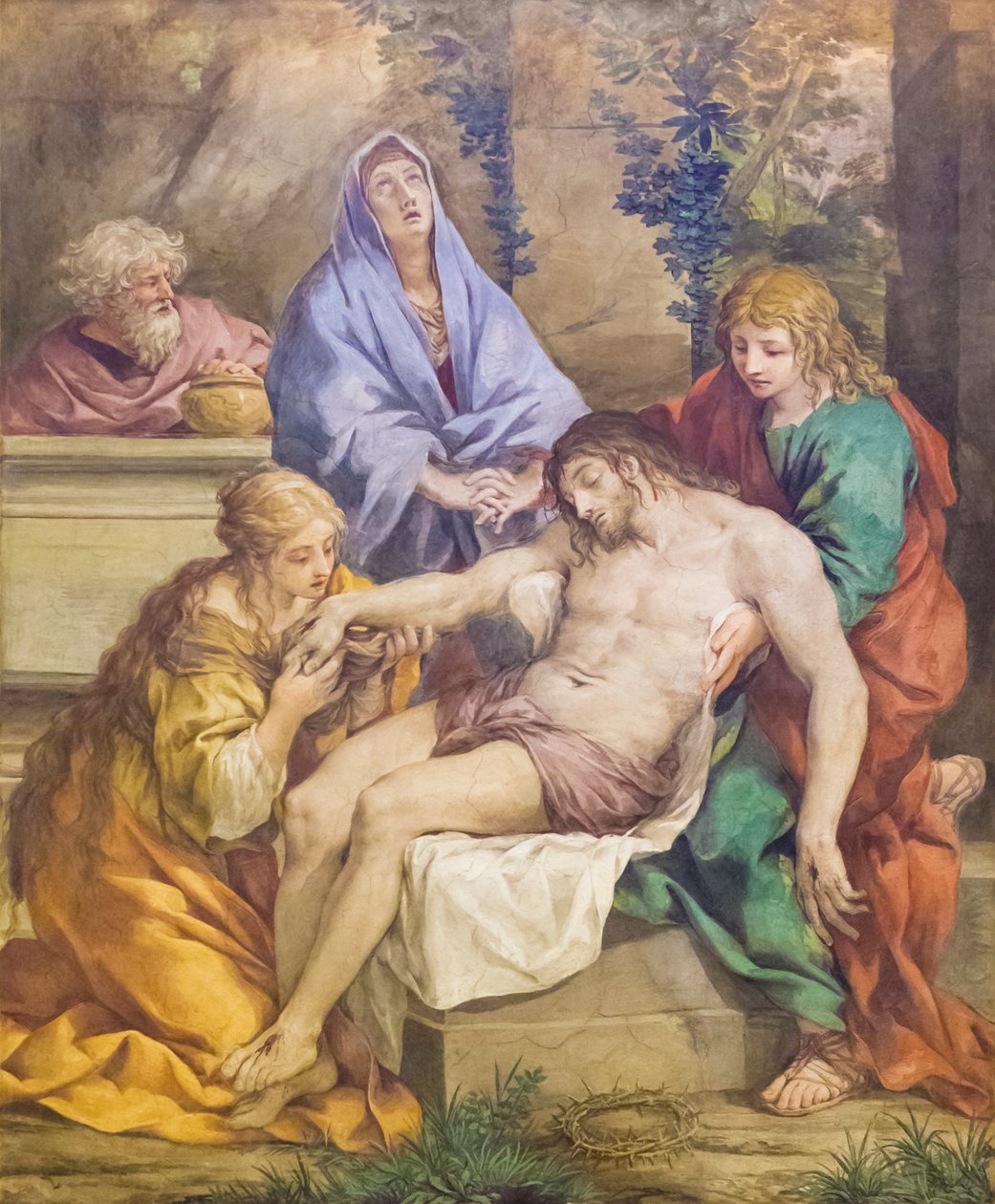 Pietà com a Madona, São João Batista, Santa Maria Madalena e Nicodemos (afresco) finlandês tekijältä Pietro da (1596 1669) Cortona