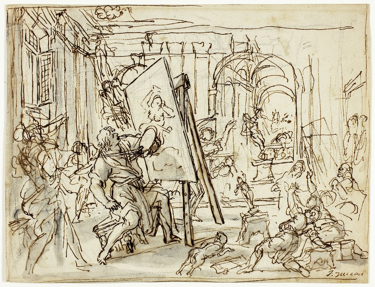 Maanjäristys taiteilijan ateljeessa tekijältä Pietro da Cortona