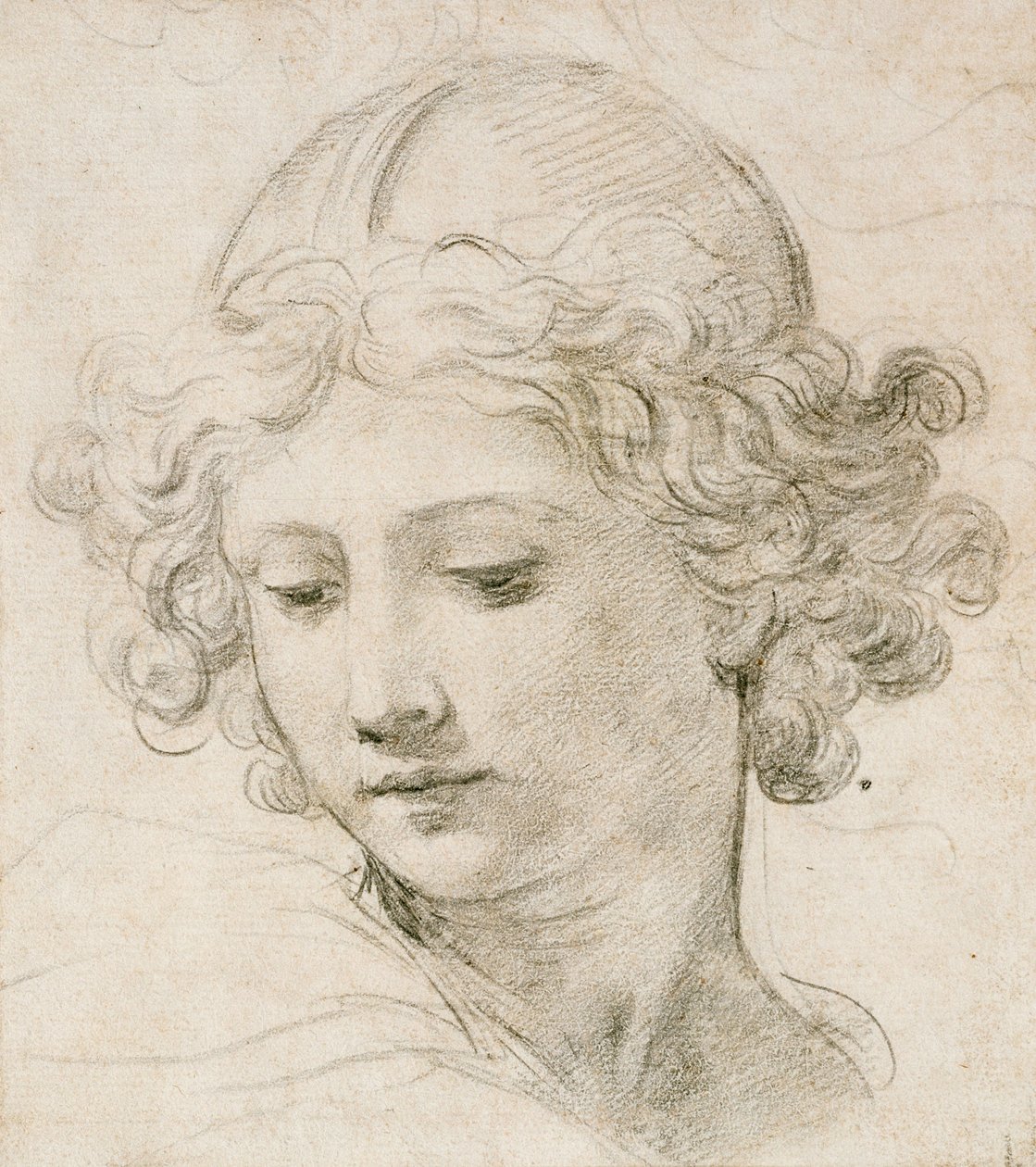 Enkelin pää, joka katsoo alas vasemmalle tekijältä Pietro da Cortona