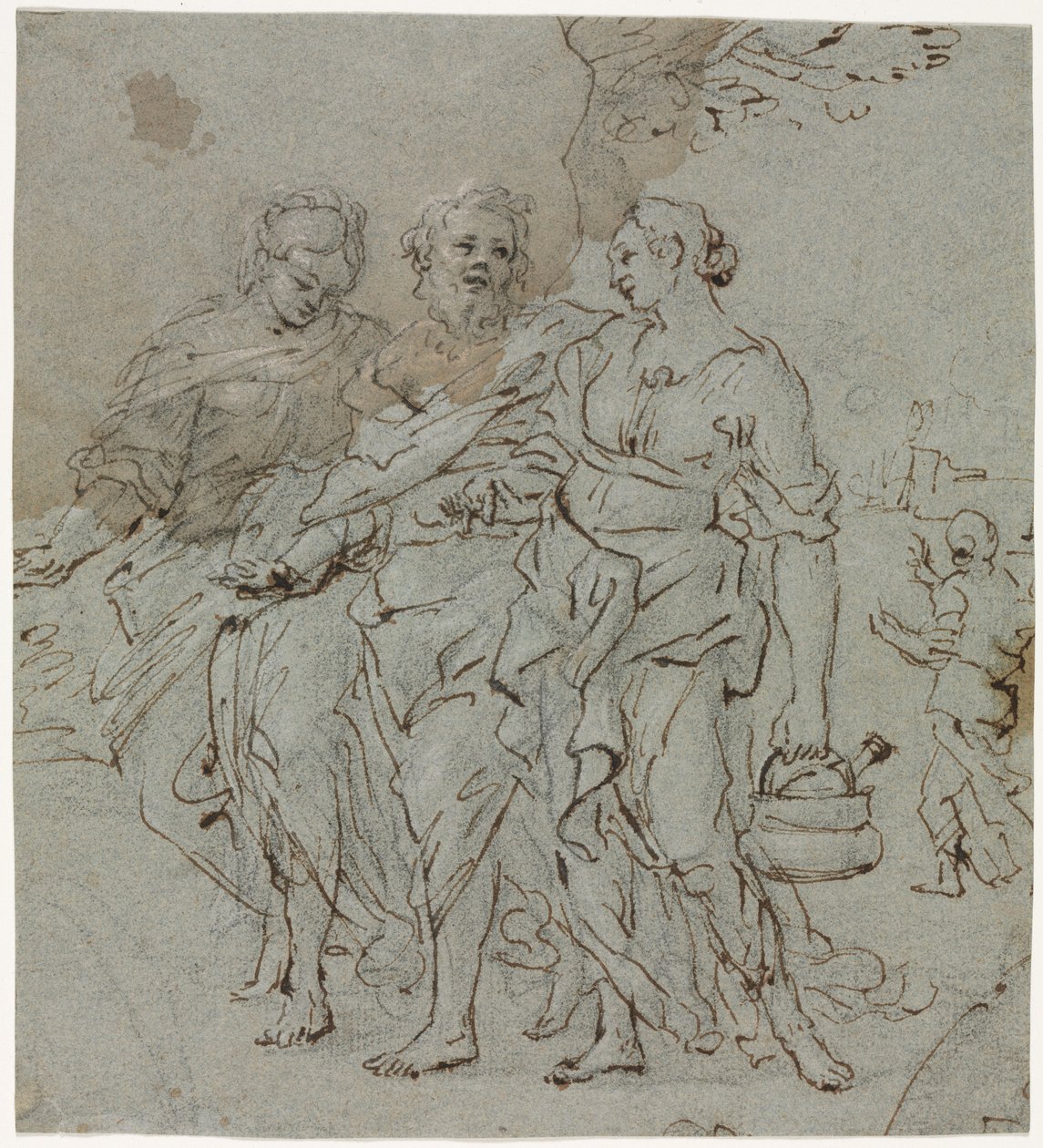 Lot ja hänen tyttärensä luonnos Lotille ja hänen tyttärensä verso, 1600-luku. tekijältä Pietro da Cortona