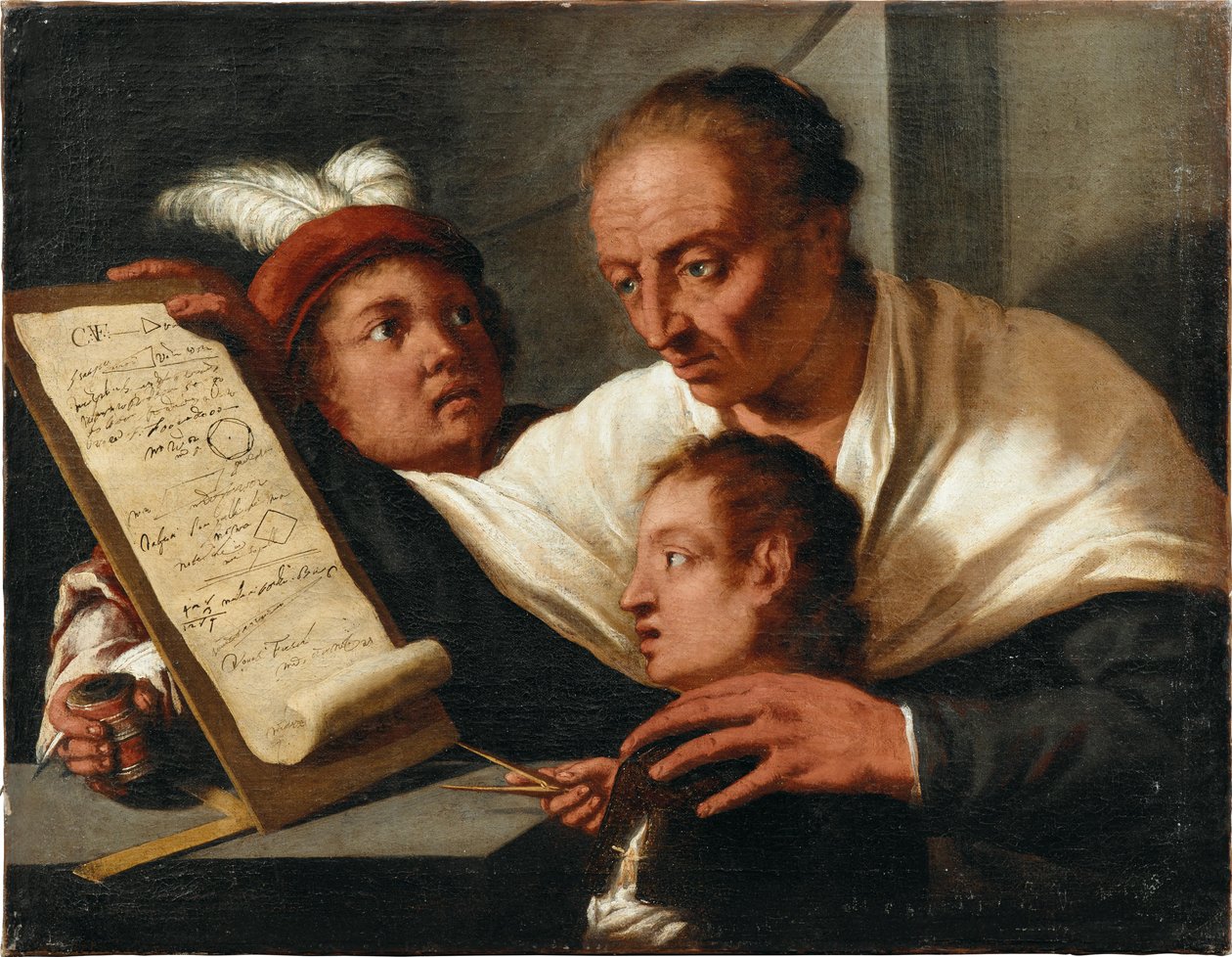 Opettaja kahden koulupojan kanssa, vuoden 1650 jälkeen. tekijältä Pietro della Vecchia
