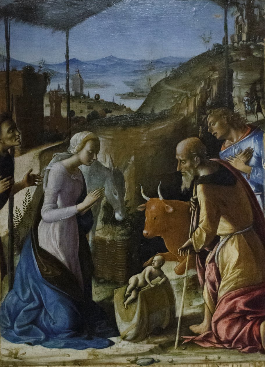 Paimenten palvominen, noin 1493-96 (tempera paneelille). tekijältä Pietro di Francesco degli Orioli
