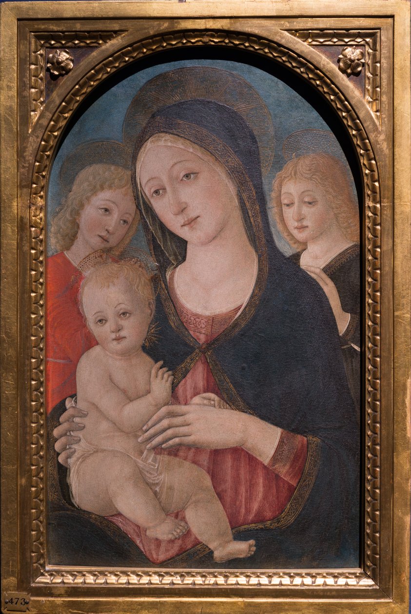 Madonna ja lapsi kahden enkelin kanssa, n. 1480 (öljy paneelille) tekijältä Pietro di Francesco degli Orioli