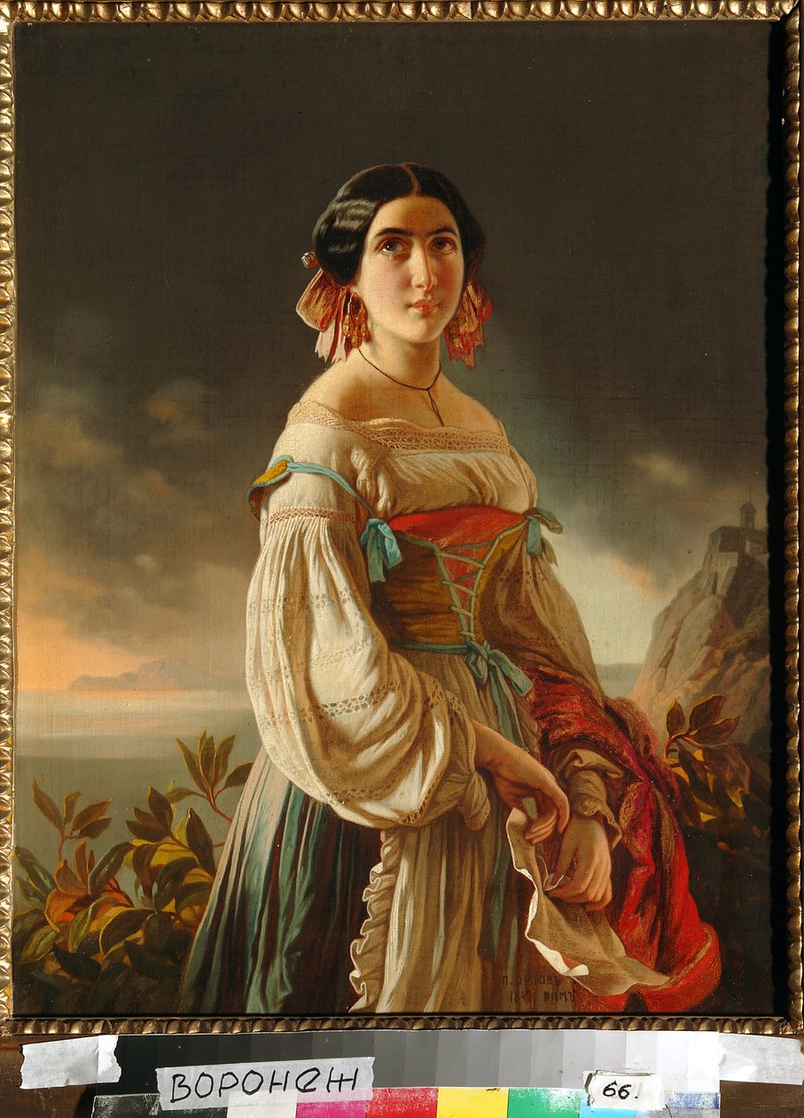 Prinsessa Lina Gagarina (silloin kreivitär Muraviova) muotokuva. Pimen Nikitich Orlovin (1812-1863) maalaus öljy kankaalle tekijältä Pimen Nikitich Orlov