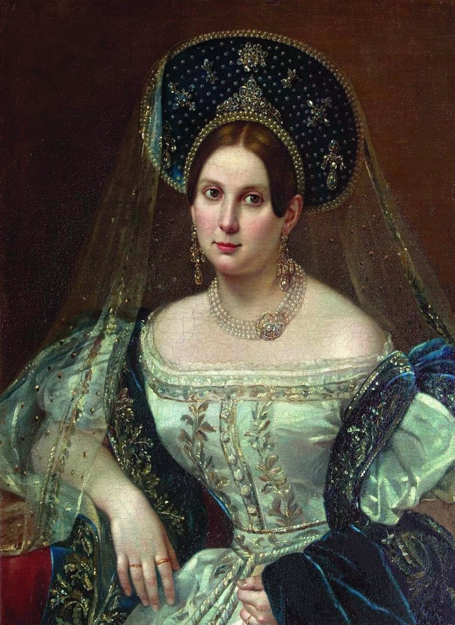 Naisen muotokuva venäläisessä hovimekossa, n. 1835 tekijältä Pimen Nikitich Orlov