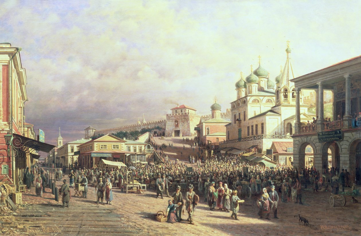 Markkinat Nizhnyssä, Novgorodissa, 1872 tekijältä Piotr Petrovitch Weretshchagin