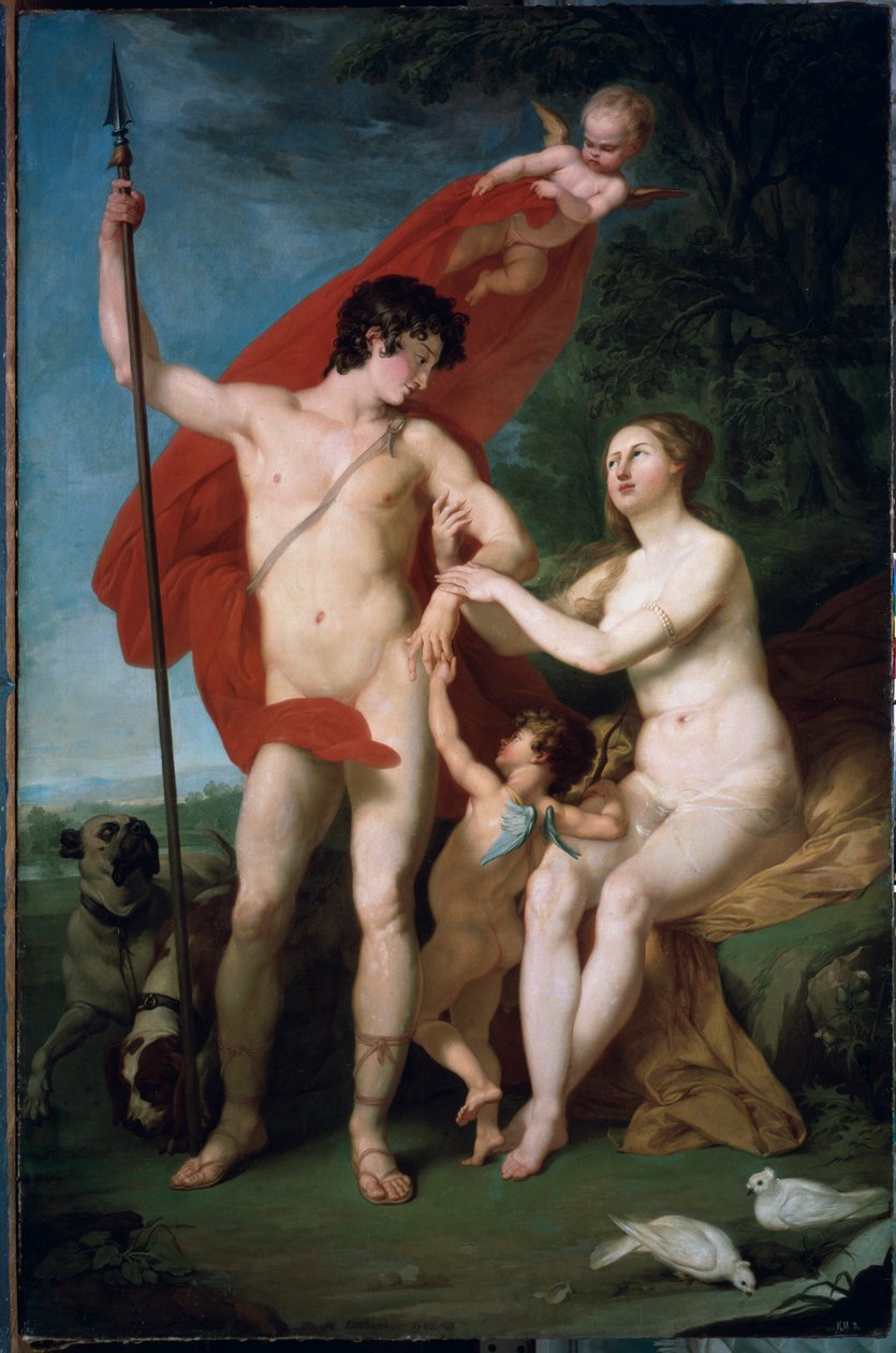 Venus ja Adonis (Venus ja Adonis) - Pjotr ​​(Piotr) Ivanovich Sokolovin (1753-1791) maalaus, öljy kankaalle - venäläistä taidetta tekijältä Piotr Ivanovich Sokolov