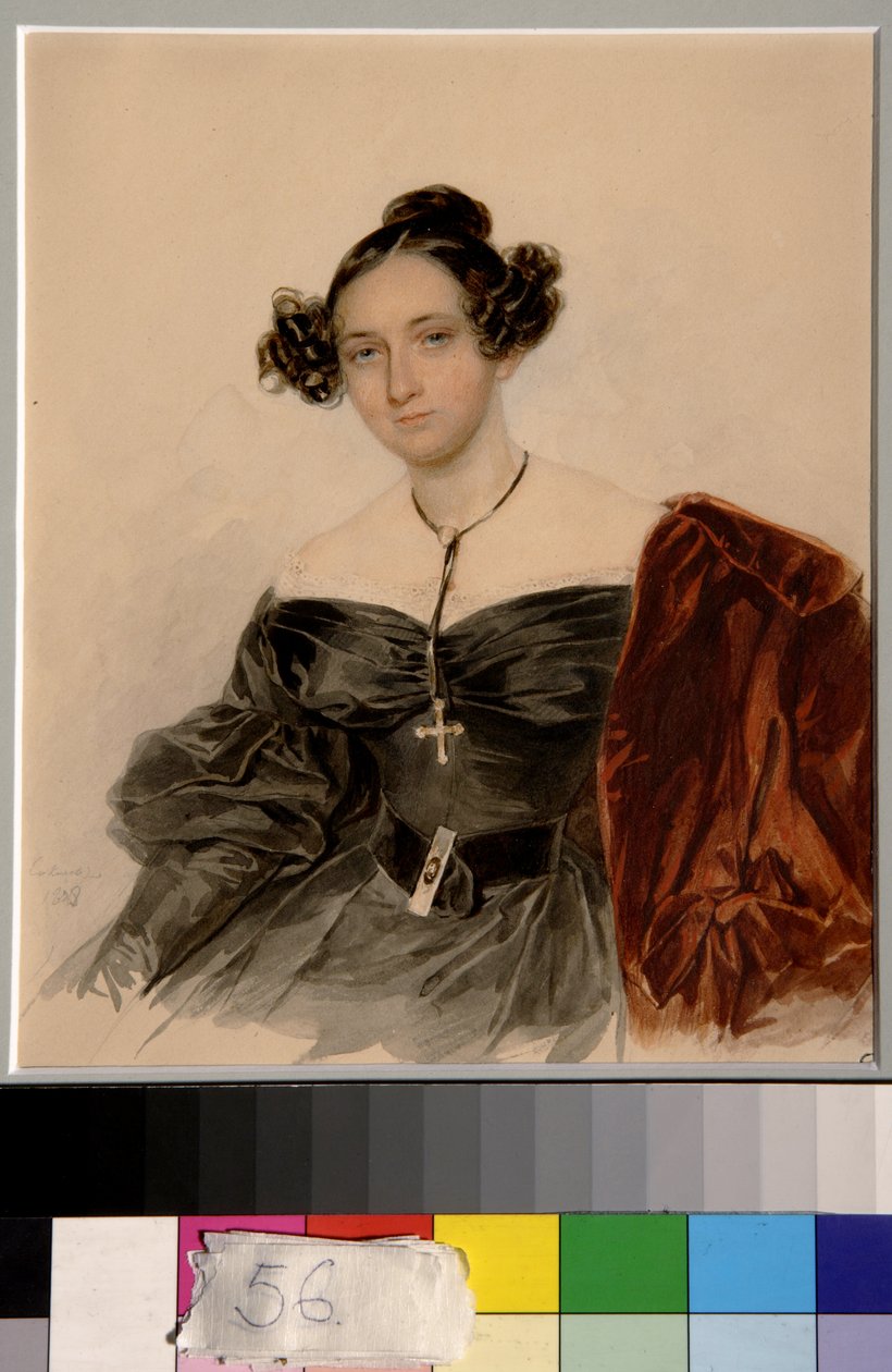 Muotokuva kreivitär Nadezhda Ivanovna Golitsynasta, s. Kutusova (1796-1868) - Piotr (Pierre) Sokolovin (1791-1848) teos, akvarelli paperille (20,2x16,5 cm) tekijältä Piotr Sokolov