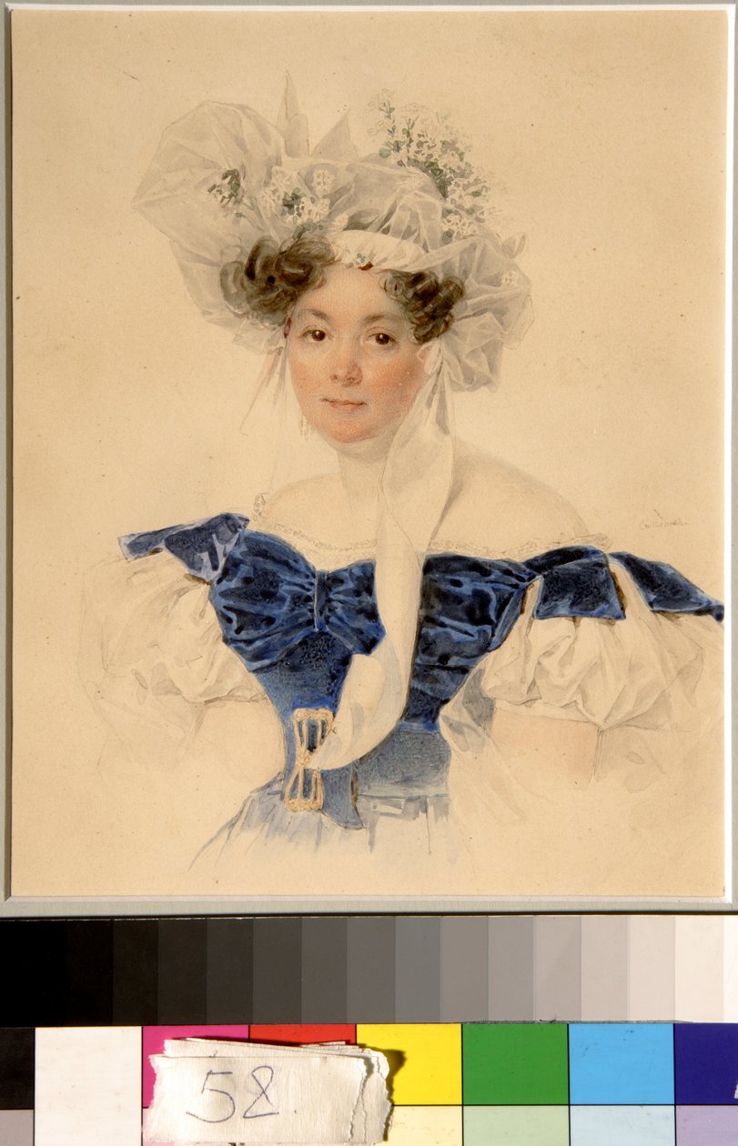 Kreivitär Varvara Golitsynan muotokuva Rumyantseva Kalgulska (1794-1875) - Piotr (Pierre) Sokolovin (1791-1848) teos, akvarelli paperille (20,6x16,6 cm) tekijältä Piotr Sokolov