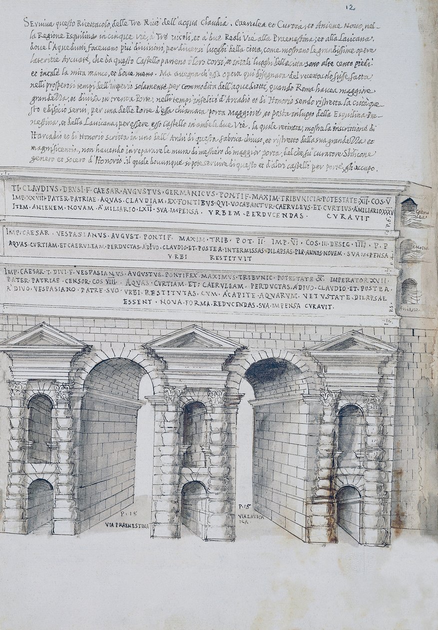 Porta Maggiore Roomassa, piirros, Rooman muinaismuistoista, Pirro Ligorio (1513-1583) tekijältä Pirro Ligorio