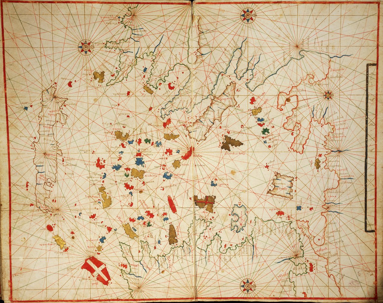 Egeanmeri, Portolan atlas, joka koostuu kuudesta kartasta, Placido Caloiro ja Francesco Oliva, Pergamentti. 1646. tekijältä Placido Caloiro e Oliva