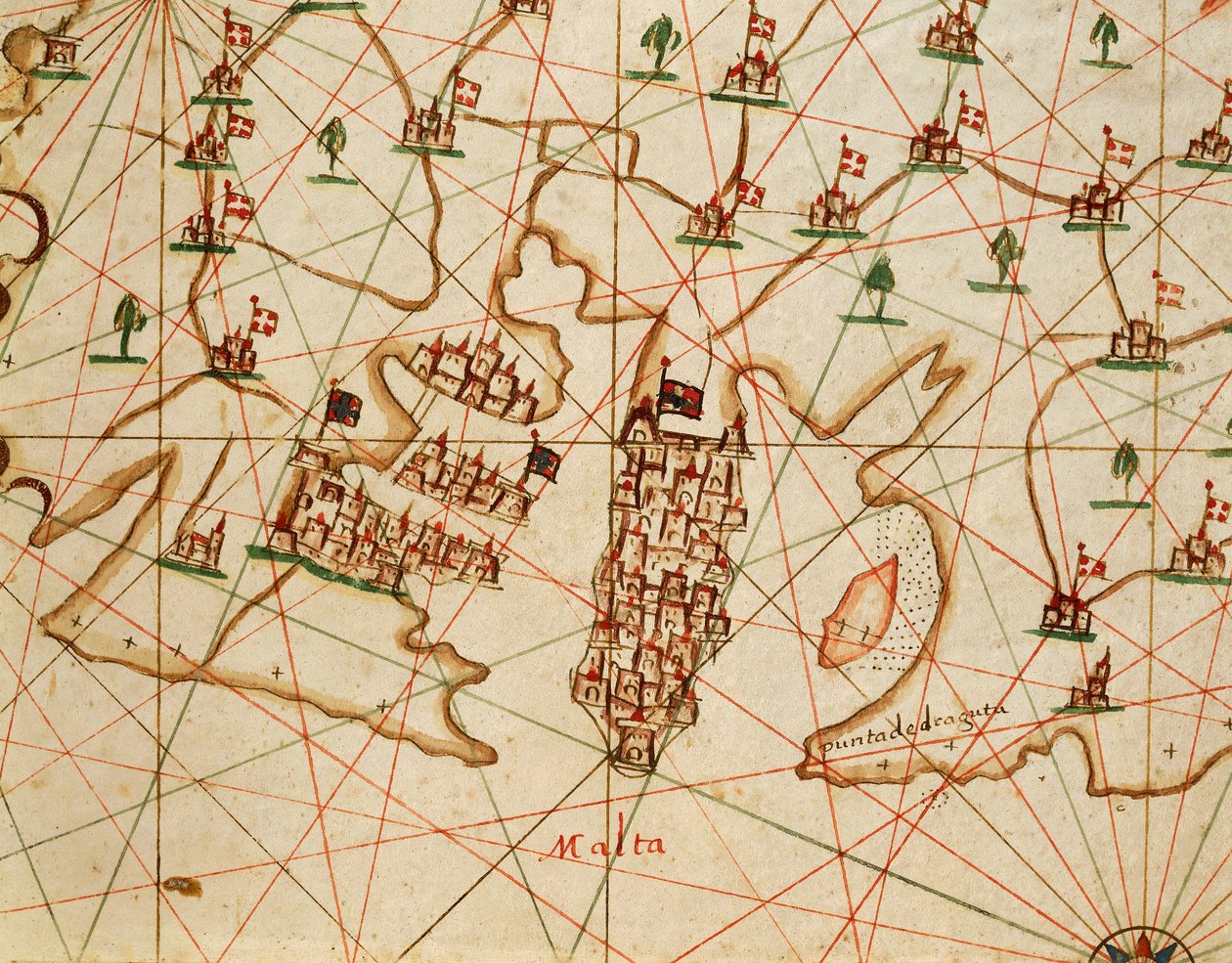 Maltan saari, kuudesta kartasta koostuvasta portolan atlasista, Placido Caloiro ja Francesco Oliva, Pergamentti. 1646. tekijältä Placido Caloiro e Oliva