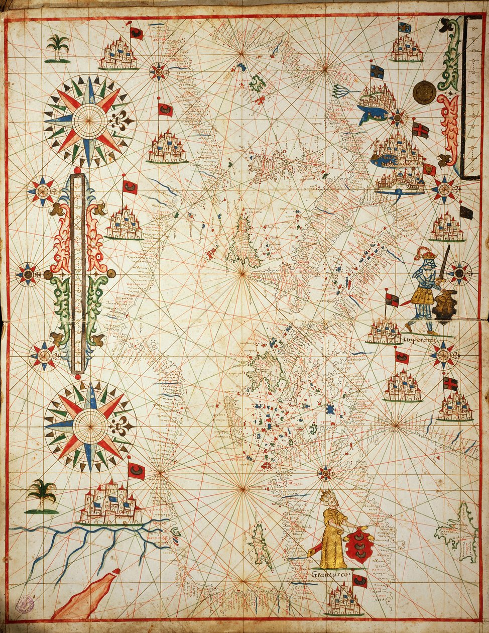 Välimeri, Portolan kuuden kartan kartasta, Placido Caloiro ja Francesco Oliva, Pergamentti. 1646. tekijältä Placido Caloiro e Oliva