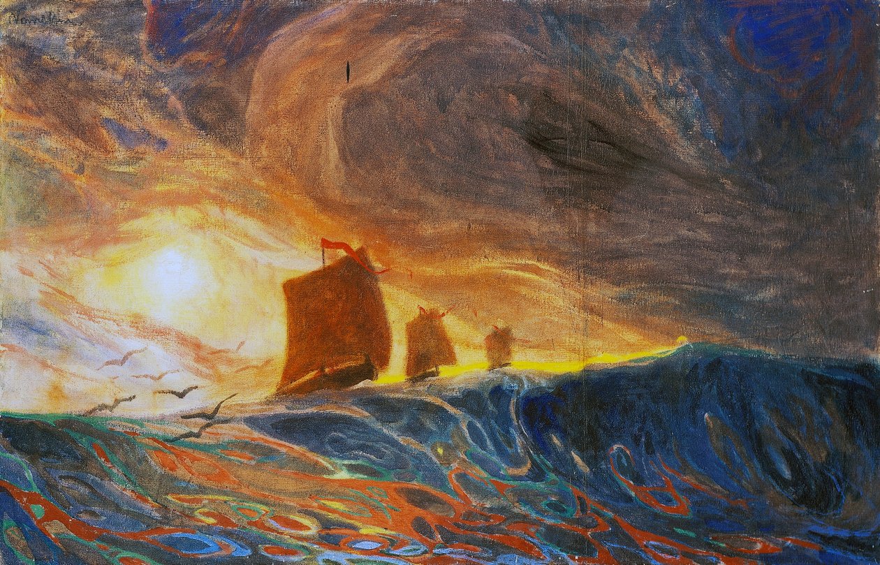 Marina ja lokit, Plinio Nomellini (1866-1943), tempera kankaalle, 97x149 cm tekijältä Plinio Nomellini
