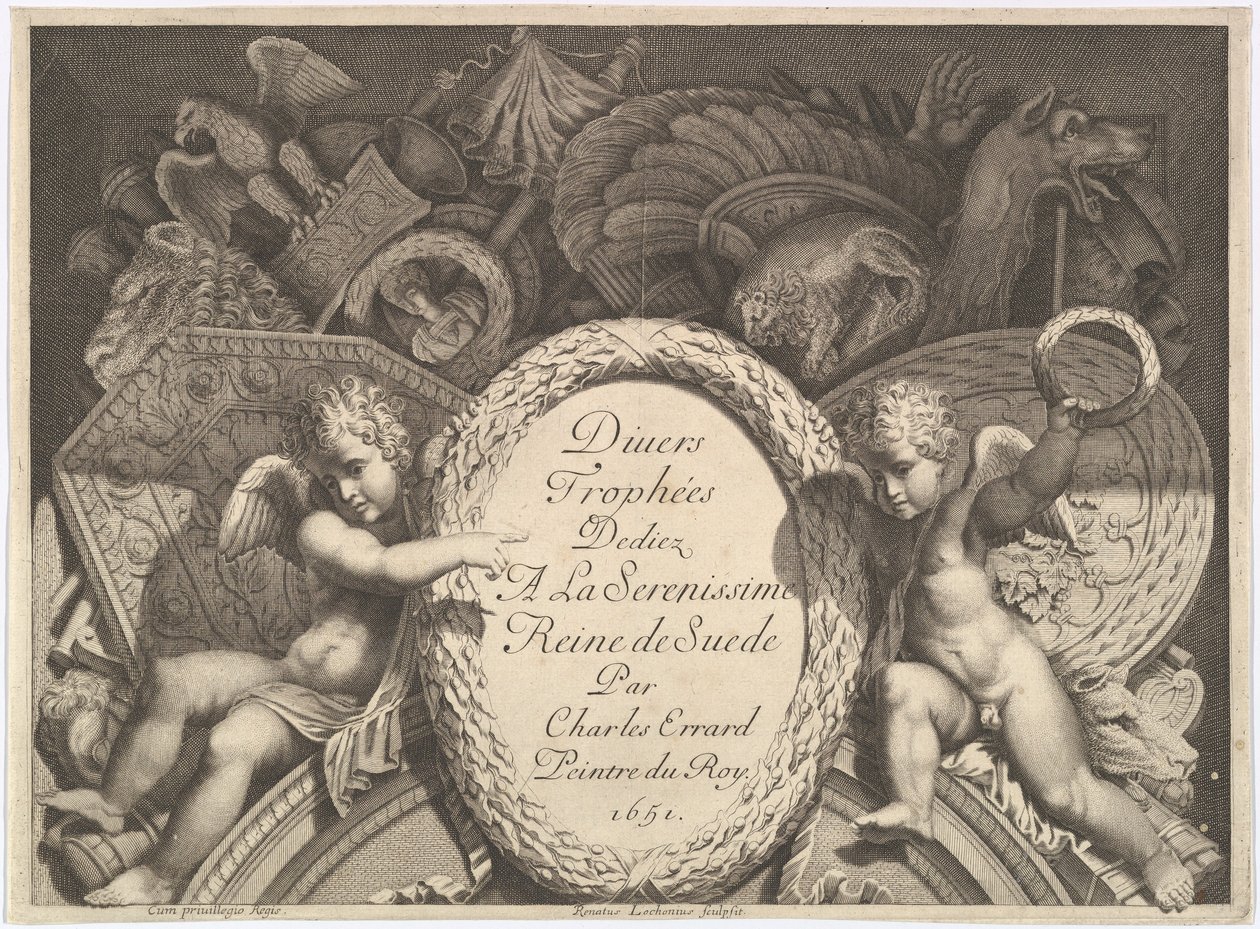 Divers Trophées Weapon Trophyjen nimisivu Palazzo Milesin julkisivun jälkeen Roomassa, 1651 tekijältä Polidoro da Caravaggio