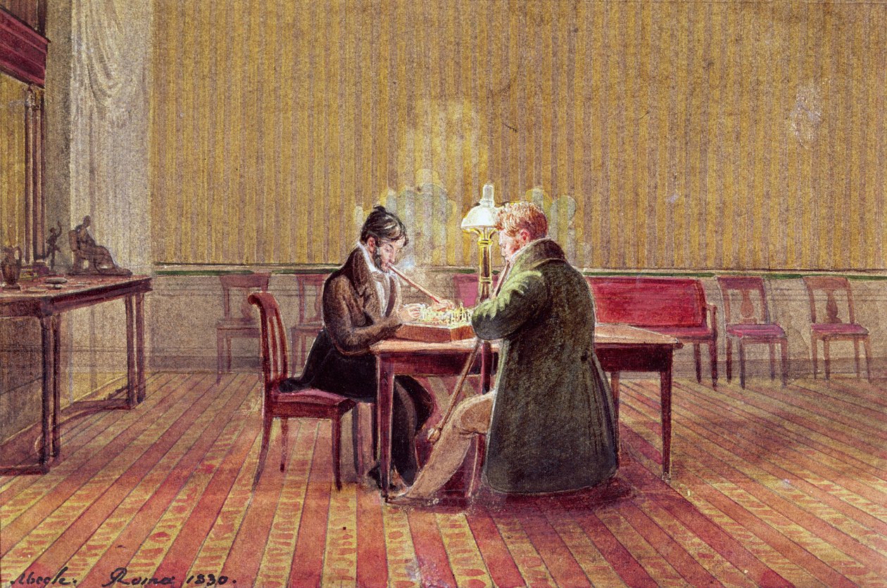 Adam Bernard Mickiewicz (1798-1855) pelaa shakkia ystävän kanssa, 1830 tekijältä Polish School